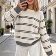 Fengqque Relaxed Women Crew Neck Knit Fashion Top Retro Striped ...
