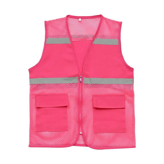 Fengqque Safety Jacket for Men,Breathable Mesh Coat Waterproof High Visibility Reflective Jacket with Pockets and Zipper Workwear Jacket Hot Pink-B XXXL(XXXL)