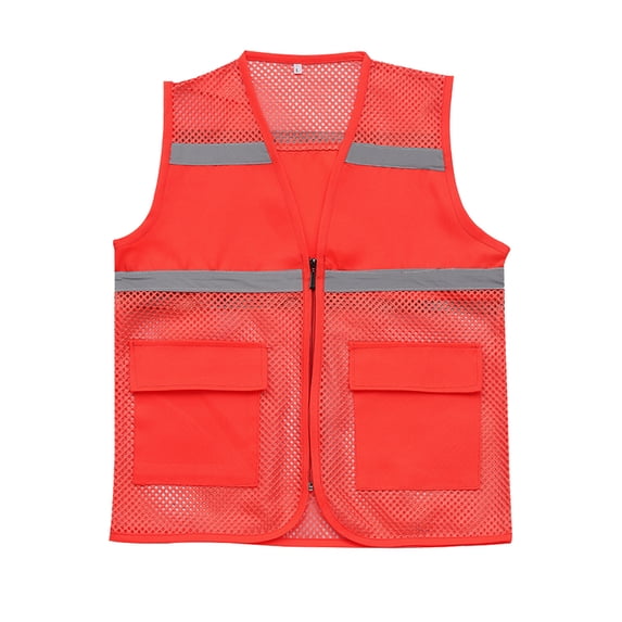 Fengqque Safety Jacket for Men,Breathable Mesh Coat Waterproof High Visibility Reflective Jacket with Pockets and Zipper Workwear Jacket Watermelon Red-B M(M)