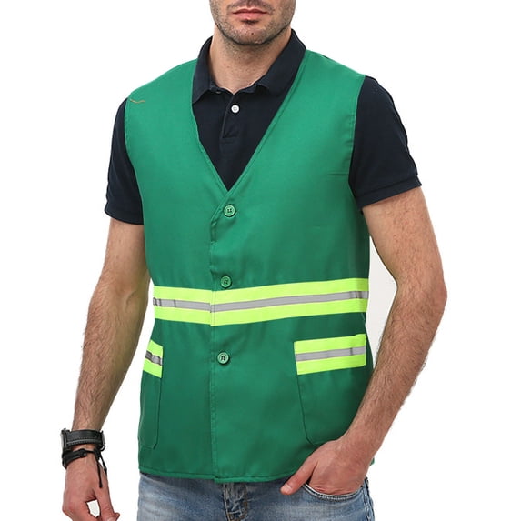 Fengqque Safety Jacket for Men,Sleeveless V-neck Breathable Mesh Waterproof High Visibility Reflective Jacket with Pockets and Zipper Workwear Jacket Green XXL