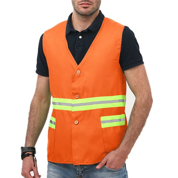 Fengqque Safety Jacket for Men,Sleeveless V-neck Breathable Mesh Waterproof High Visibility Reflective Jacket with Pockets and Zipper Workwear Jacket Orange XXL