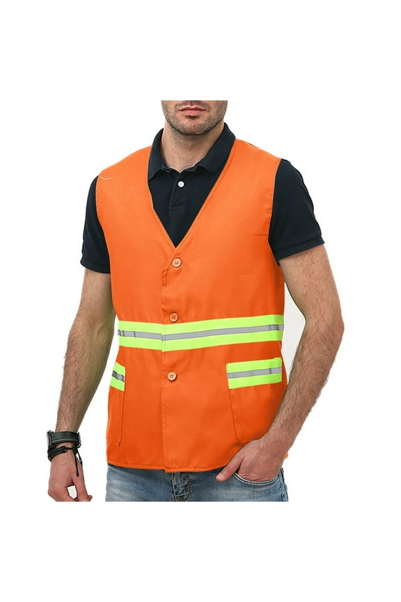 Safety Jacket for Men,Sleeveless V-neck Breathable Mesh Waterproof High Visibility Reflective Jacket with Pockets and Zipper Workwear Jacket Orange XXL