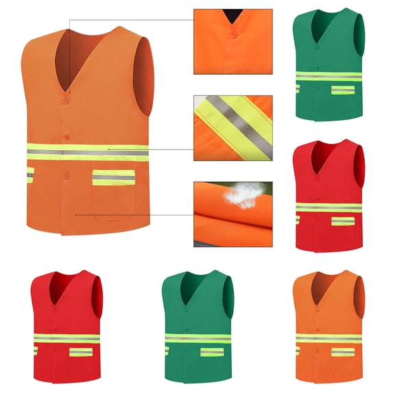 Fengqque Safety Jacket for Men,Sleeveless V-neck Breathable Mesh Waterproof High Visibility Reflective Jacket with Pockets and Zipper Workwear Jacket Red XXL