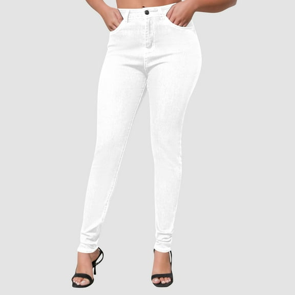 Fengqque Skinny Jeans for Women Trendy High Waisted Elastic Waist Soft Stretchy Denim Pants Sweatpant Jeggings White 6(M)