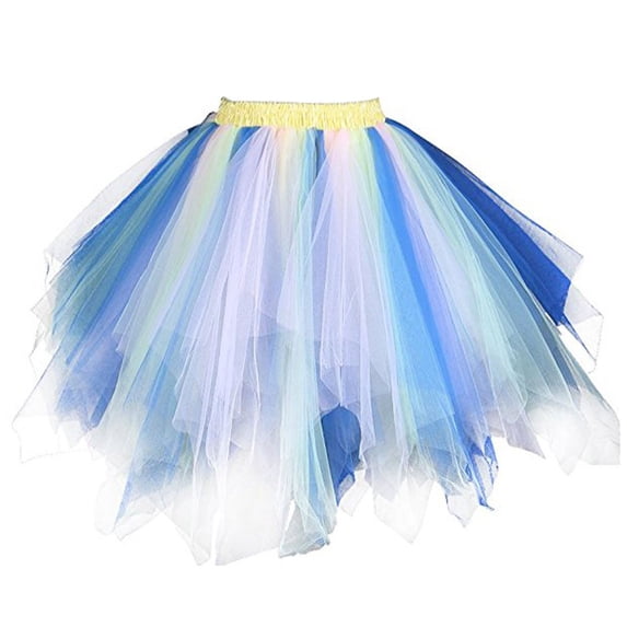 Fengqque Skirts for Women Tulle A-Line High Waist Skirt Colorful Vintage Ballet Bubble Puffy Tutu Petticoat Skirt Light Blue 4(M)