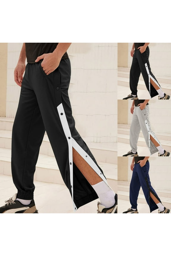 Spring and Autumn Men's Casual Loose Solid Color Side Button Leg Sports Pants Long Pants Navy 10(XL)