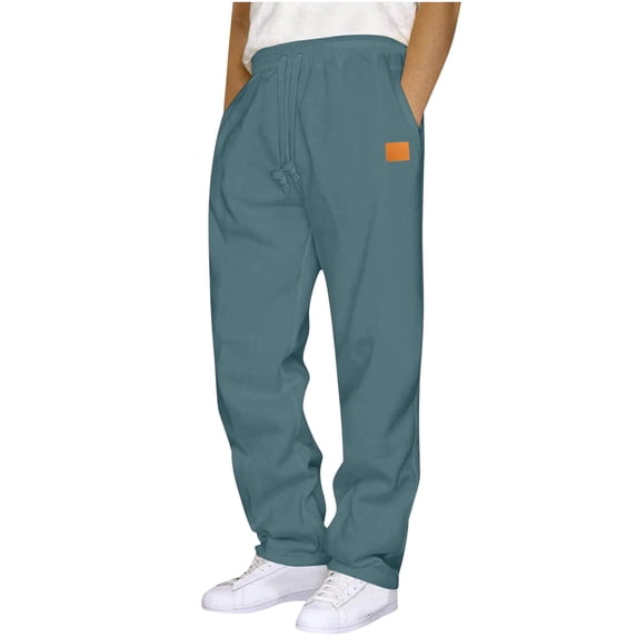 Fengqque Straight Leg Sweatpants Men,Men's Casual Solid Color Pants Beach Summer Drawstring Elastic Waist Lightweight Pants Blue S(S)