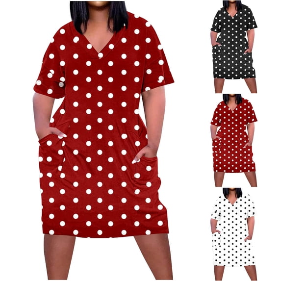 Fengqque Summer Dresses for Women Short Sleeve V-neck Beach Vacation Loose T Shirt Dress with Pockets White-B 16(XL)