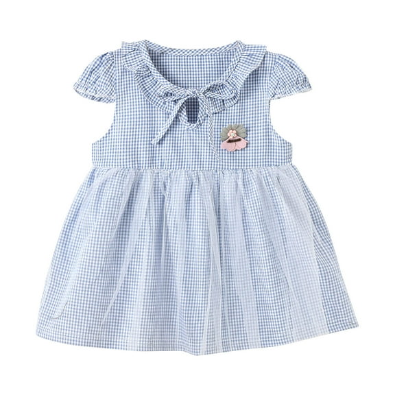 Fengqque Summer Fly Sleeve Dress for Toddler Baby Girls - Small Checkered Mesh Skirt, Stylish & Fun