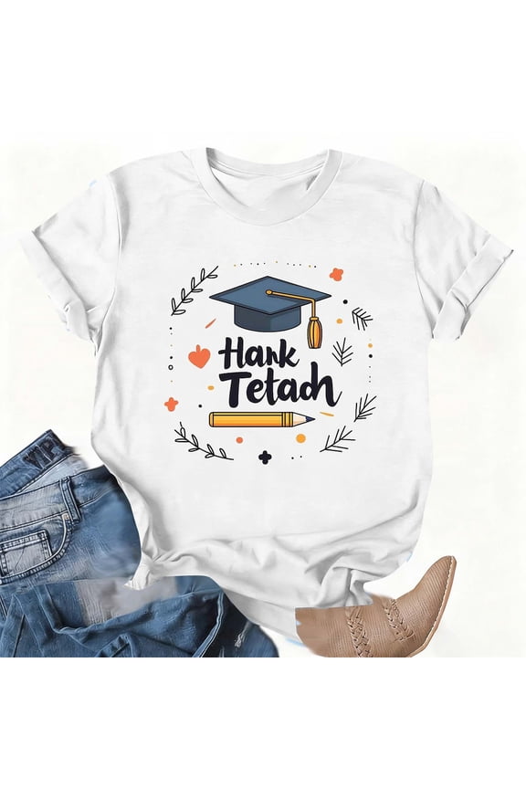 T Shirts for Women Back-to-school Season Printed Short Sleeve Round Neck Spring Summer Tops Soft Basic Tees White XXL(XXL)