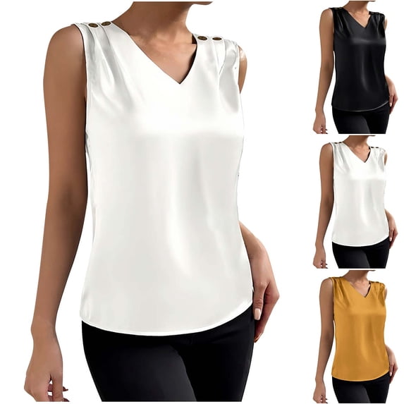 Fengqque Tank Top for Women V Neck Summer Sleeveless T Shirt Tunic Casual Loose Fit Blouses Tanks Yellow XL(XL)
