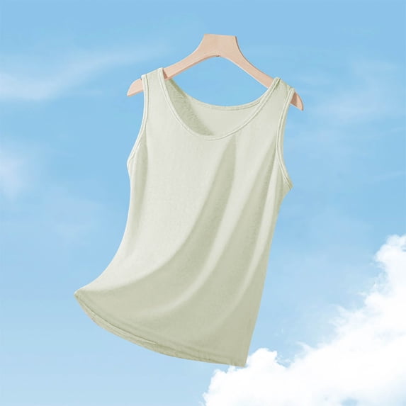Fengqque Tank Tops for Women Summer Round Neck Sleeveless Casual Loose Fit Solid Color Tunic Basic Tee Tanks Khaki L(L)