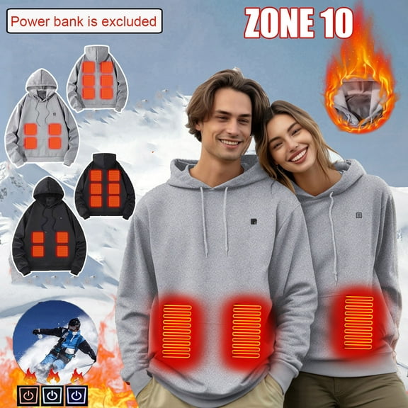 Fengqque Unisex Heated Hoodie Heated Sweatshirt Warm USB Electric Outdoor Winter Puffer Jacket with No Battery Gray XXXL(XXXL)