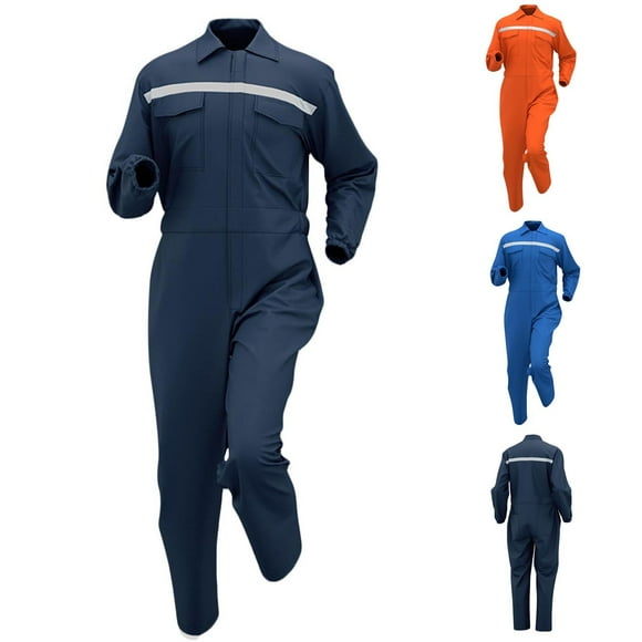 Unisex Workwear Coveralls Multi Pockets Mechanic Overalls Jumpsuits Long Sleeve Lapel Jumpsuit Orange XL(XL)