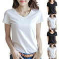 thumbnail image 1 of Fengqque V Neck Basic T Shirts for Women Short Sleeve Summer Trendy Tops Solid Casual slim fit Tee Shirt White S(S), 1 of 4