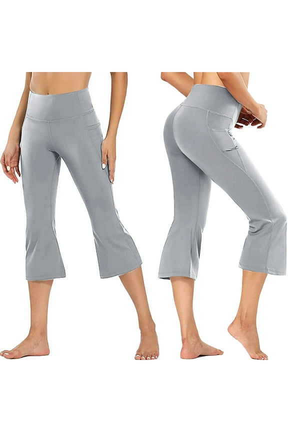 Wide Leg Pants for Women Yoga Capris with Pockets Casual Cropped Flared Pants for Summer Gray 14(XXXL)