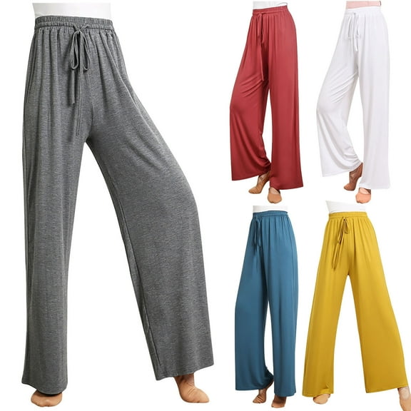 Fengqque Wide Leg Yoga Pants for Women Baggy Lightweight Lounge Pants Stretch High Waisted Dress Pant Casual Comfy Sweatpants Yellow 10(XL)