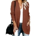 thumbnail image 1 of Fengqque Women Casual Soild Long Sleeve Pocket Plush Long Knit Cardigan Sweater, 1 of 9