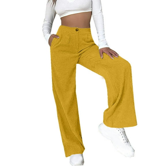 Fengqque Women Corduroy Pants Elastic Waisted Straight Leg Pant Casual High Waisted Stretchy Baggy Long Trousers Khaki 10(XL)