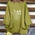 thumbnail image 1 of Fengqque Women Dandelion Print Top Boat Neck 3/4 Sleeve Oversized Loose Irregular High Low Hem Blouse Green XL, 1 of 6