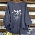 thumbnail image 1 of Fengqque Women Dandelion Print Top Boat Neck 3/4 Sleeve Oversized Loose Irregular High Low Hem Blouse Navy M, 1 of 6
