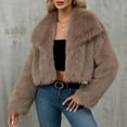 thumbnail image 1 of Fengqque Women Lapel Long Sleeved Fluffy Faux Coat Cropped Jacket Winter Warm Fuzzy Jacket Khaki M(M), 1 of 8