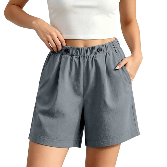 Fengqque Women Linen-cotton Shorts Plus Size Elastic High Waisted Pants with Pockets Loose Summer Lightweight Shorts Gray XXXXL(XXXXL)