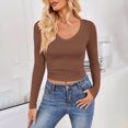 thumbnail image 1 of Fengqque Women Long Sleeve Shirts V Neck T Shirts Casual thermal Tops Slim Fit Basic Tight Tees Going Out Top Brown XS(XS), 1 of 7