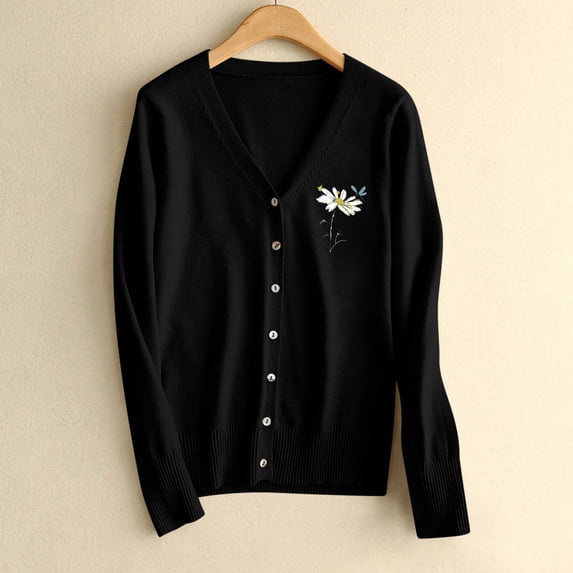 Fengqque Women Long Sleeves Oversized Cardigan Sweater Fashion V Neck Knit Button Front Casual Trendy Tops Black XXXL(XXXL)