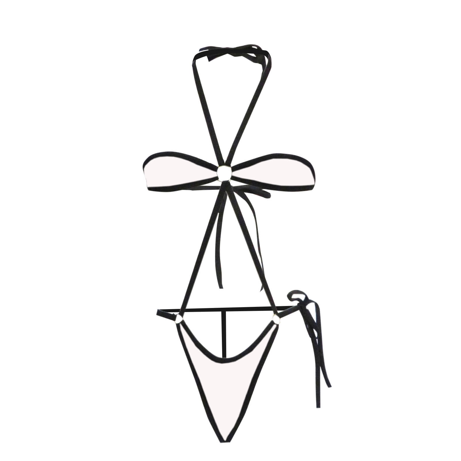 Fengqque Women One Piece Swimsuit Tie-Up Bikini Solid Color Backless ...