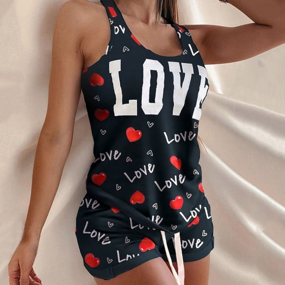 Fengqque Women Printing Sleeveless Set Casual Vest Two-Piece Suit