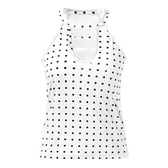 Fengqque Women Round Neck Sleeveless Polka Keyhole Back Slim And Fits Tops