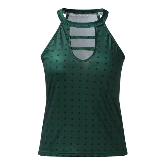 Fengqque Women Round Neck Sleeveless Polka Keyhole Back Slim And Fits Tops