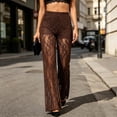 thumbnail image 1 of Fengqque Women Sheer Lace Flare Pants High Elastic Waist Built In Stretch Lining Slim Full Length See Through Layered Trousers Coffee S, 1 of 7
