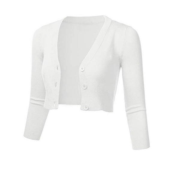 Fengqque Women Solid Casual Button Down 3/4 Sleeve Cropped Bolero Short Coat Cardigan