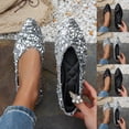 thumbnail image 1 of Fengqque Women Solid Color Sequins Flats Shoes Rhinestone Pointed Toe Soft Sole Ballet Flats Women Flat Shoes Silver 9.5(43), 1 of 8