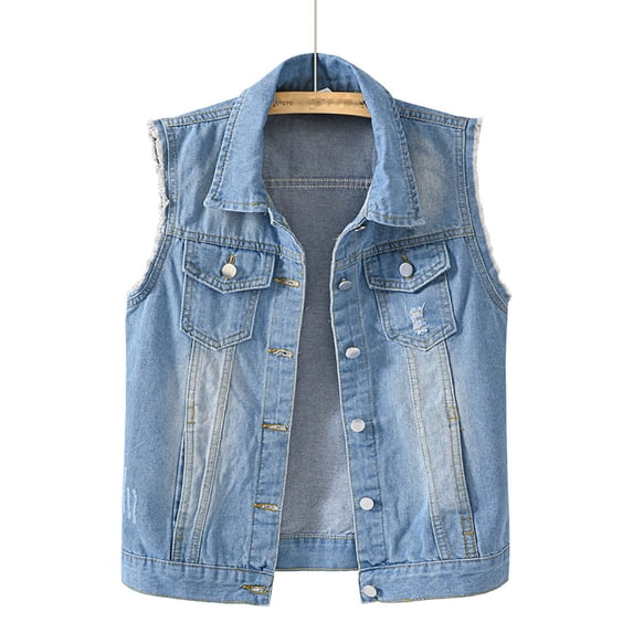 Fengqque Women Spring And Autumn Coats Solid Sleeveless Denim Jacket Outerwear