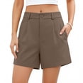thumbnail image 1 of Fengqque Women Suit Shorts High Waist Summer Shorts Button A-line Wide Leg Straight Shorts with Pockets Coffee-A L(L), 1 of 6