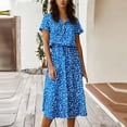 thumbnail image 1 of Fengqque Women Summer Midi Dresses Chiffon Short Sleeve Button V Neck Waist Drawstring Plus Size T Shirt Dress Blue M(M), 1 of 7