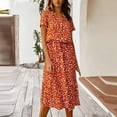 thumbnail image 1 of Fengqque Women Summer Midi Dresses Chiffon Short Sleeve Button V Neck Waist Drawstring Plus Size T Shirt Dress Orange XL(XL), 1 of 6