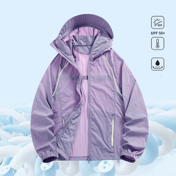 Fengqque Women Sun Protection Jacket Detachable Brim Zip Up Elastic Cuff Loose Breathable Fit Outdoor Travel Cycling Casual Windbreaker Purple XS