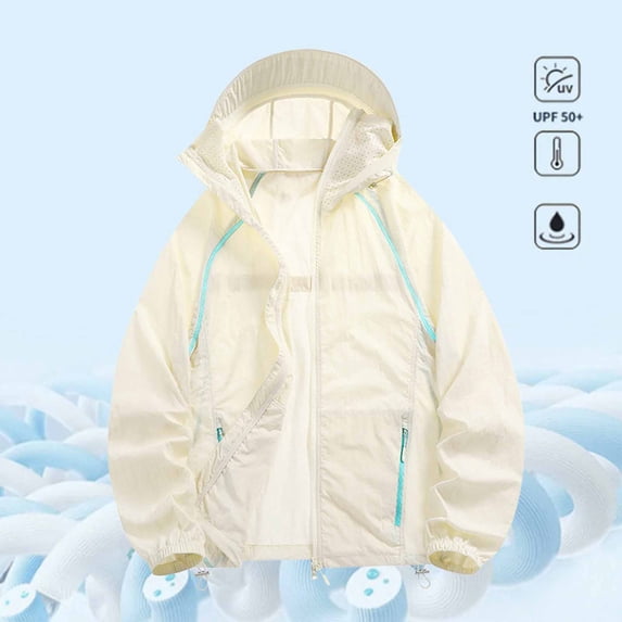 Fengqque Women Sun Protection Jacket Detachable Brim Zip Up Elastic Cuff Loose Breathable Fit Outdoor Travel Cycling Casual Windbreaker White M