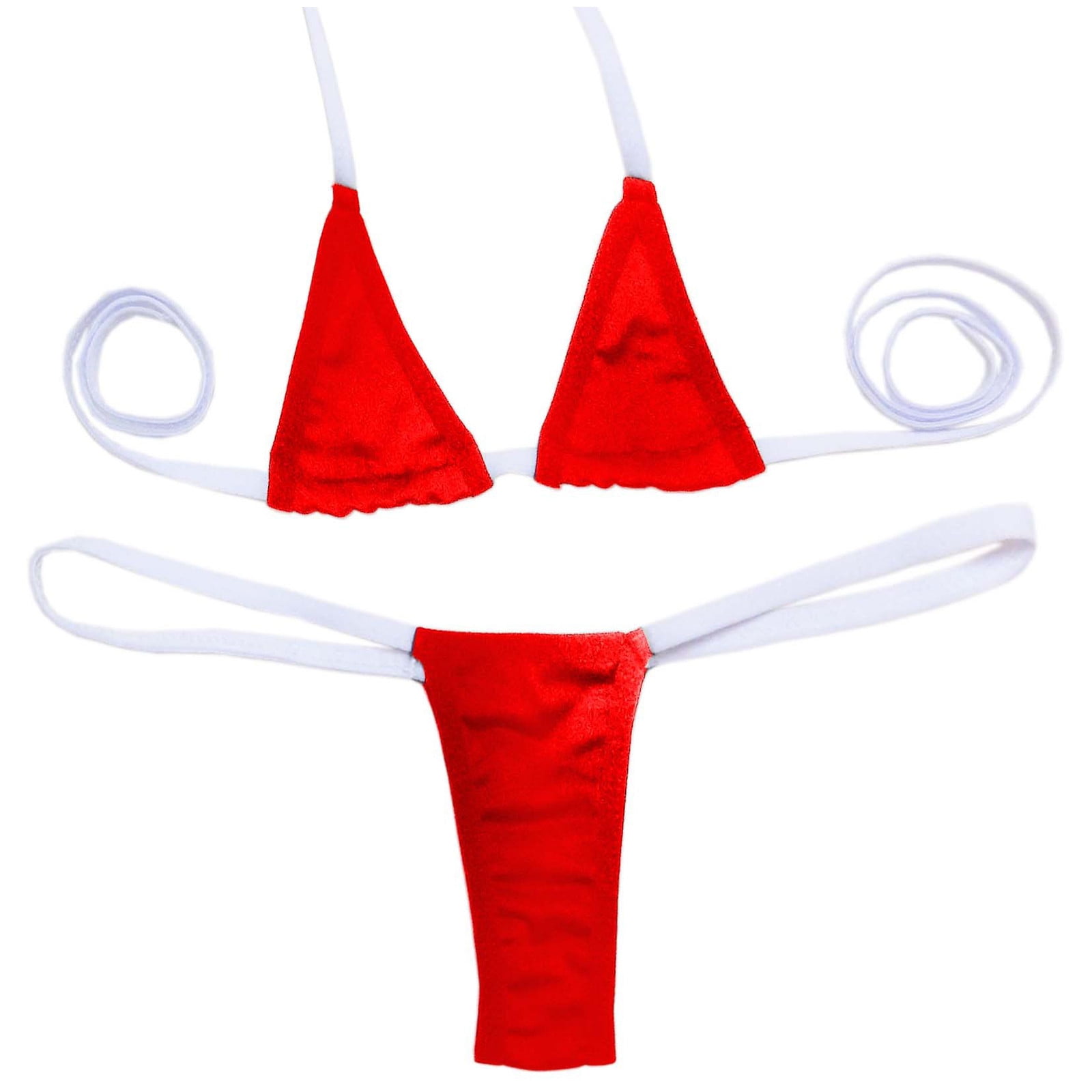 Fengqque Women Two Piece Bikini Set Solid Color Tie Back Triangle Top ...