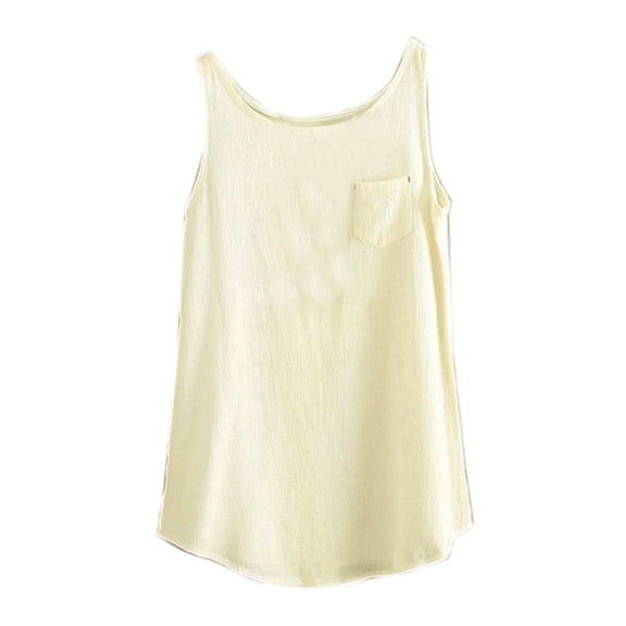 Fengqque Women Vintage Sleeveless Pocket Linen Casual Loose Crop Tops Vests Blouse