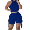 thumbnail image 1 of Fengqque Women's 2 Piece Outfit Tight-fitting Halter Neck Crop Top and Fringe Side Shorts Party Set Blue XXL(XXL), 1 of 9