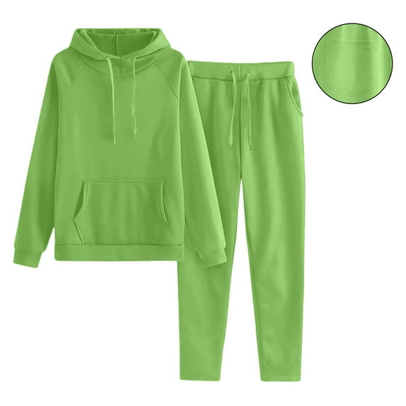 Fengqque Women's 2 Piece Sets Fall Long Sleeves Pants Sweatsuits Outfits Lounge Matching Hoodie Set Travel Track Mint Green XXL