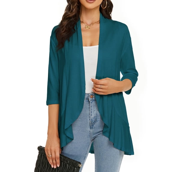 Fengqque Women's 3/4 Sleeve Casual Comfortable Solid Color Cardigan Top Blouse