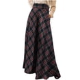 thumbnail image 1 of Fengqque Women's A-Line Elastic High Waist Flare Work Stretchy Plaid Print Skirt Pleated Maxi Skirt Black XXXL(XXXL), 1 of 5