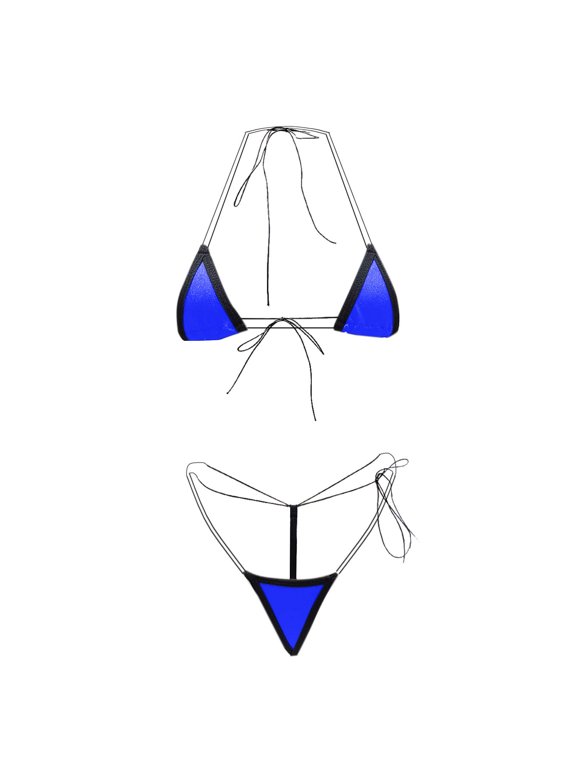 Women's Bikini Sets 2 Piece Swimsuits Bathing Suits Thong Tie-Up Bikinis Swimsuit Blue-A Free Size