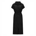thumbnail image 1 of Fengqque Women's Button Down Shirt Dress Lapel Short Sleeve Solid Color Waist-cinching Maxi Dress Black 10(XL), 1 of 4